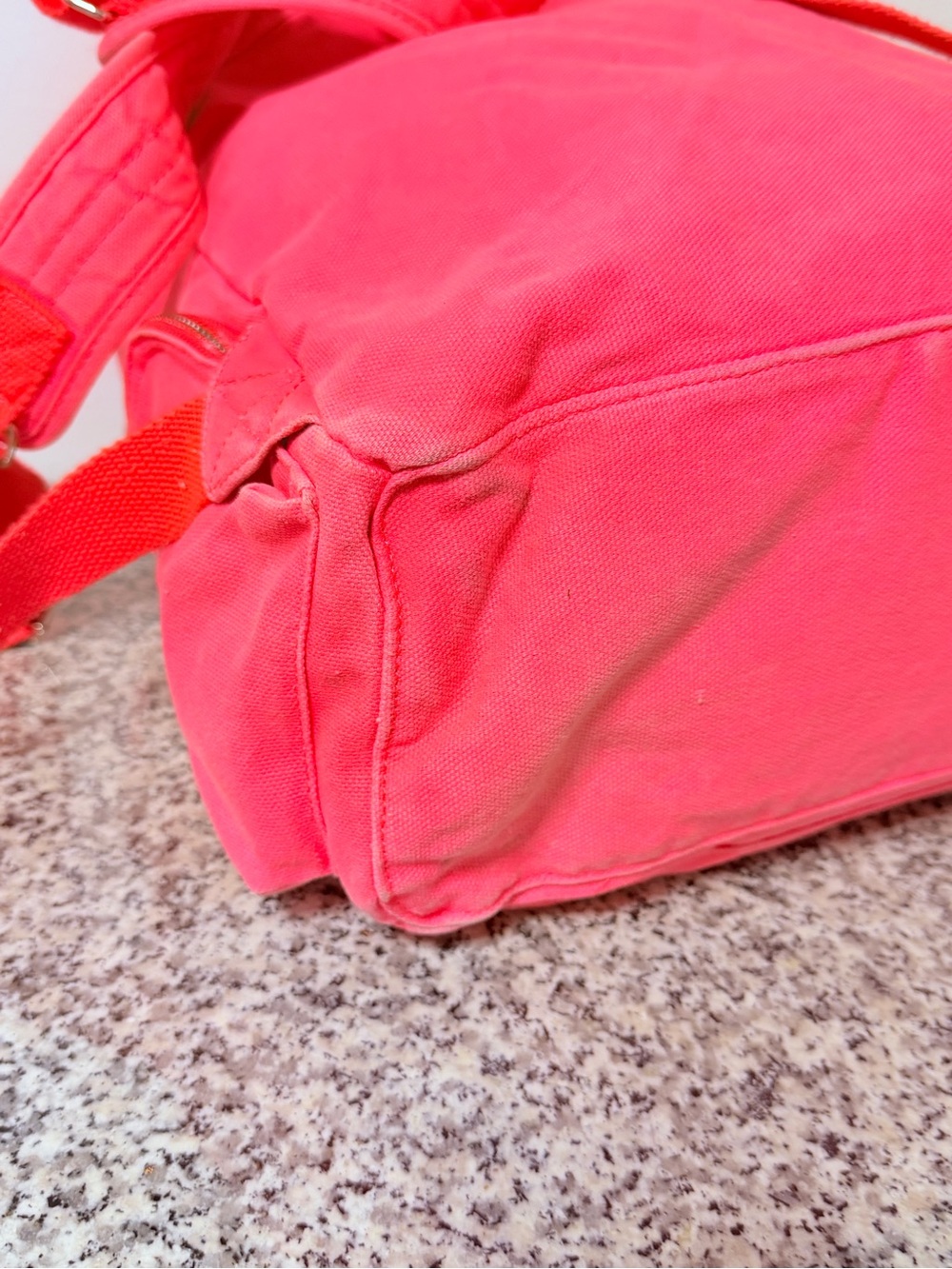 PINK Victoria's Secret Neon Pink Canvas Drawstring Backpack with Buckle Accent - Picture 10 of 11